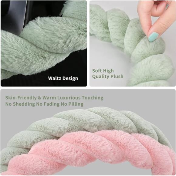 Luxury Fluffy Winter Car Steering Wheel Cover for Women Soft Warm Plush Cute - Picture 6 of 8